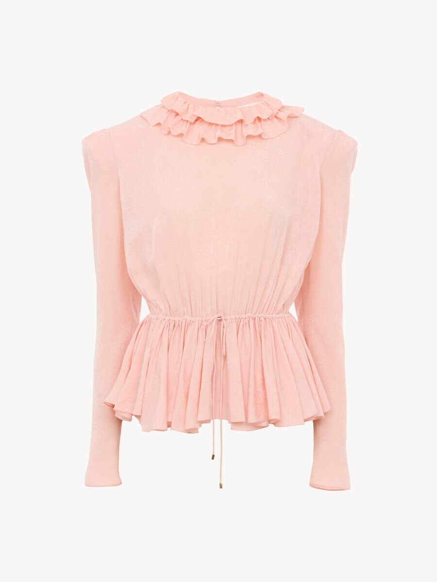 Drawstring ruffle top in jacquard silk - 1