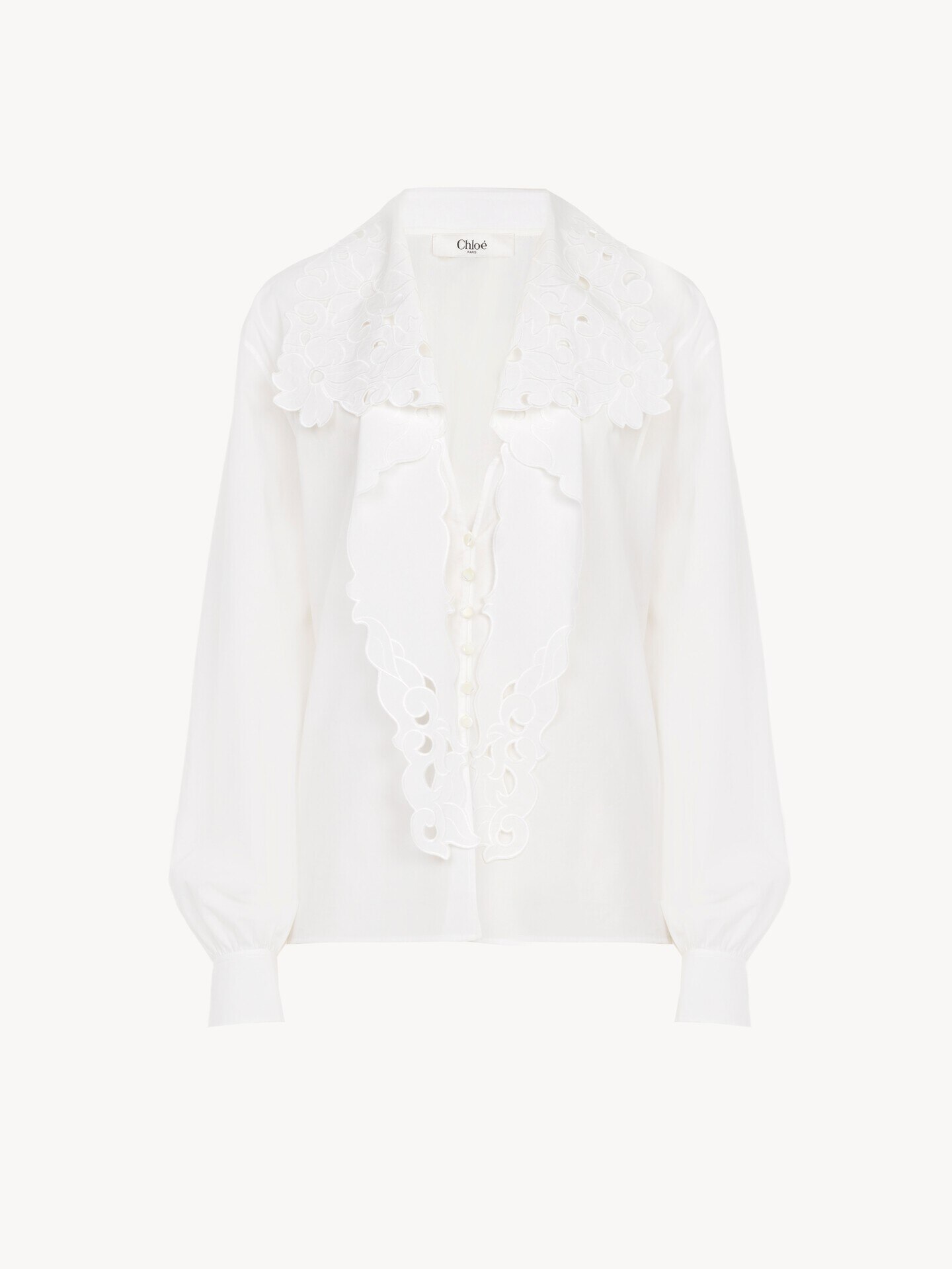 Embroidered lavalli&egrave;re shirt in cotton poplin - 2