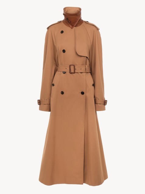 Long trench coat in cotton gabardine