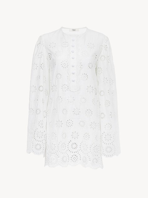 Long-sleeve mini dress in cotton voile