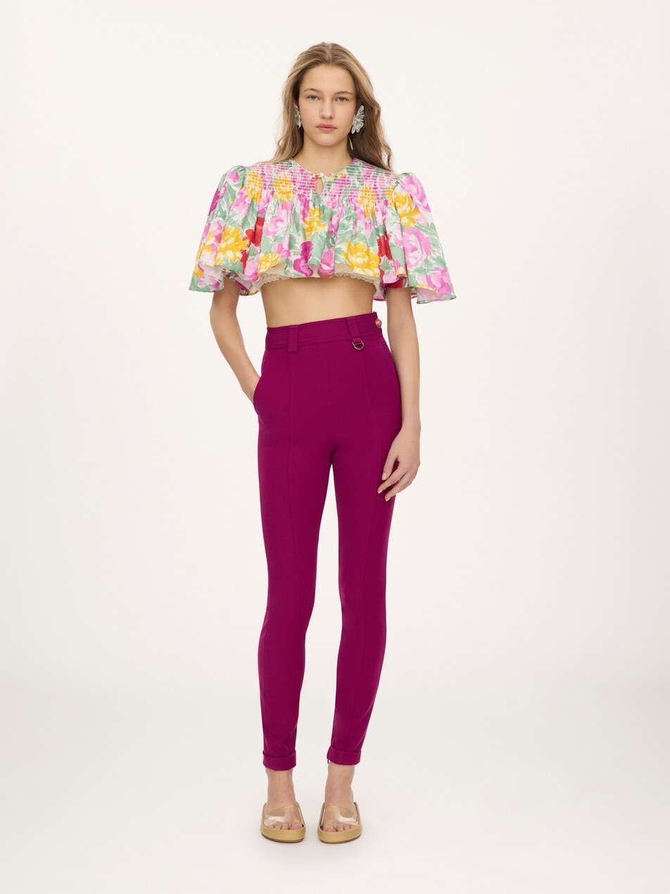 High-rise fitted pants in stretch tricotine
