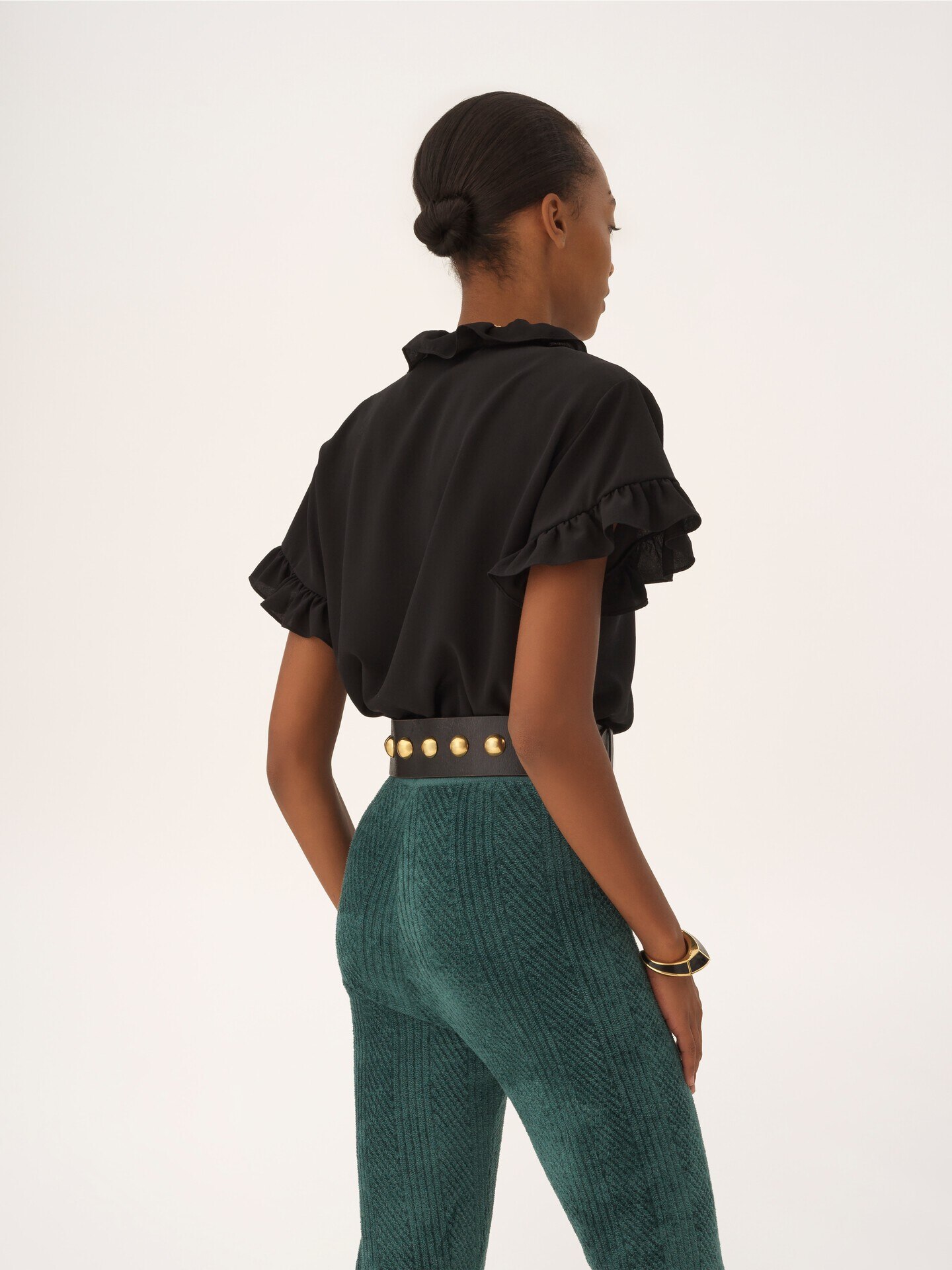 Short-sleeve ruffle top in cr&ecirc;pe de chine - 5