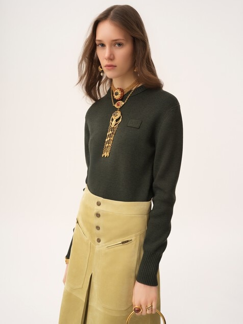 Jersey con logotipo de punto de lana merina