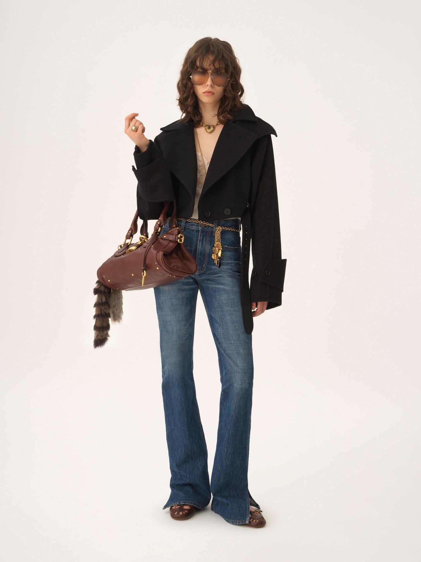 ダブルフェイスウール製クロップドコート ブラック - Chloé