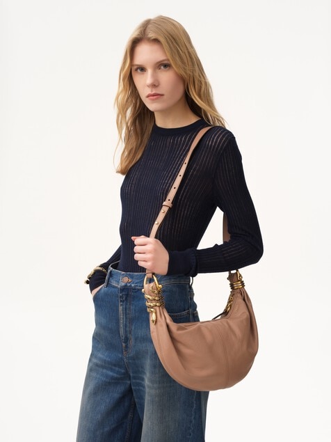 Small Snake Bracelet Hobo bag in grained leather