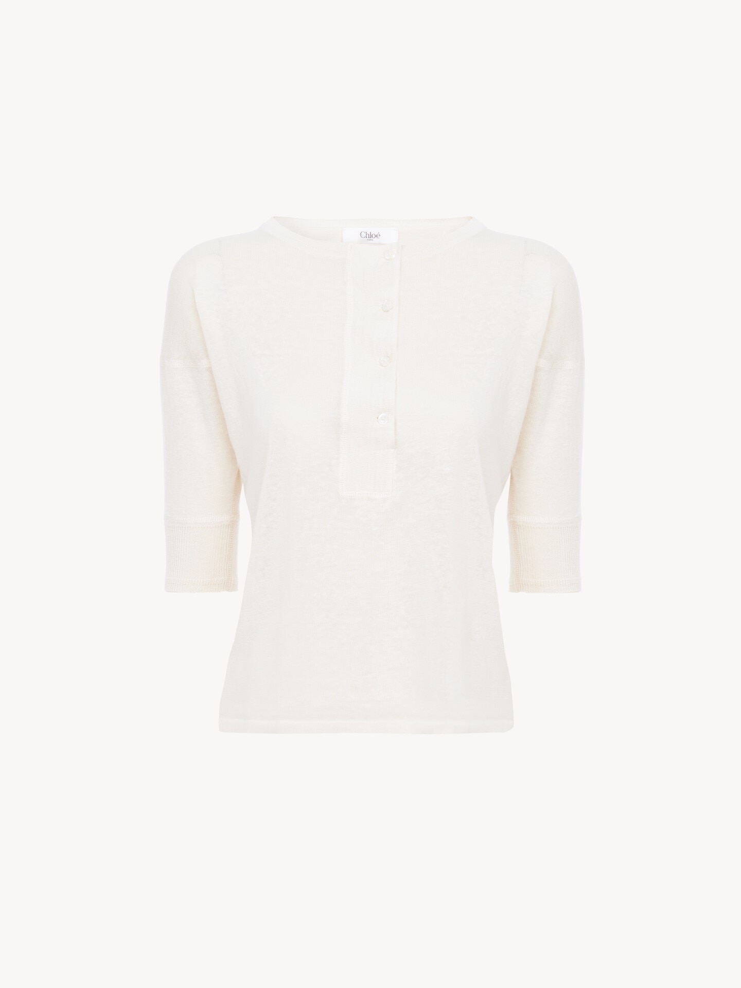 Short-sleeve Henley shirt in linen & silk knit - 1