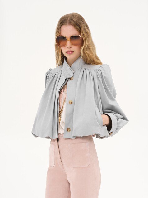 Gathered boule jacket in cotton canvas