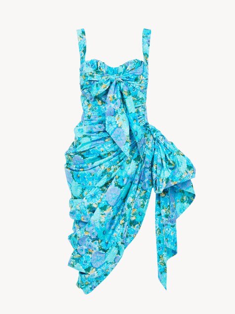 Robe midi bustier portefeuille en popeline de coton