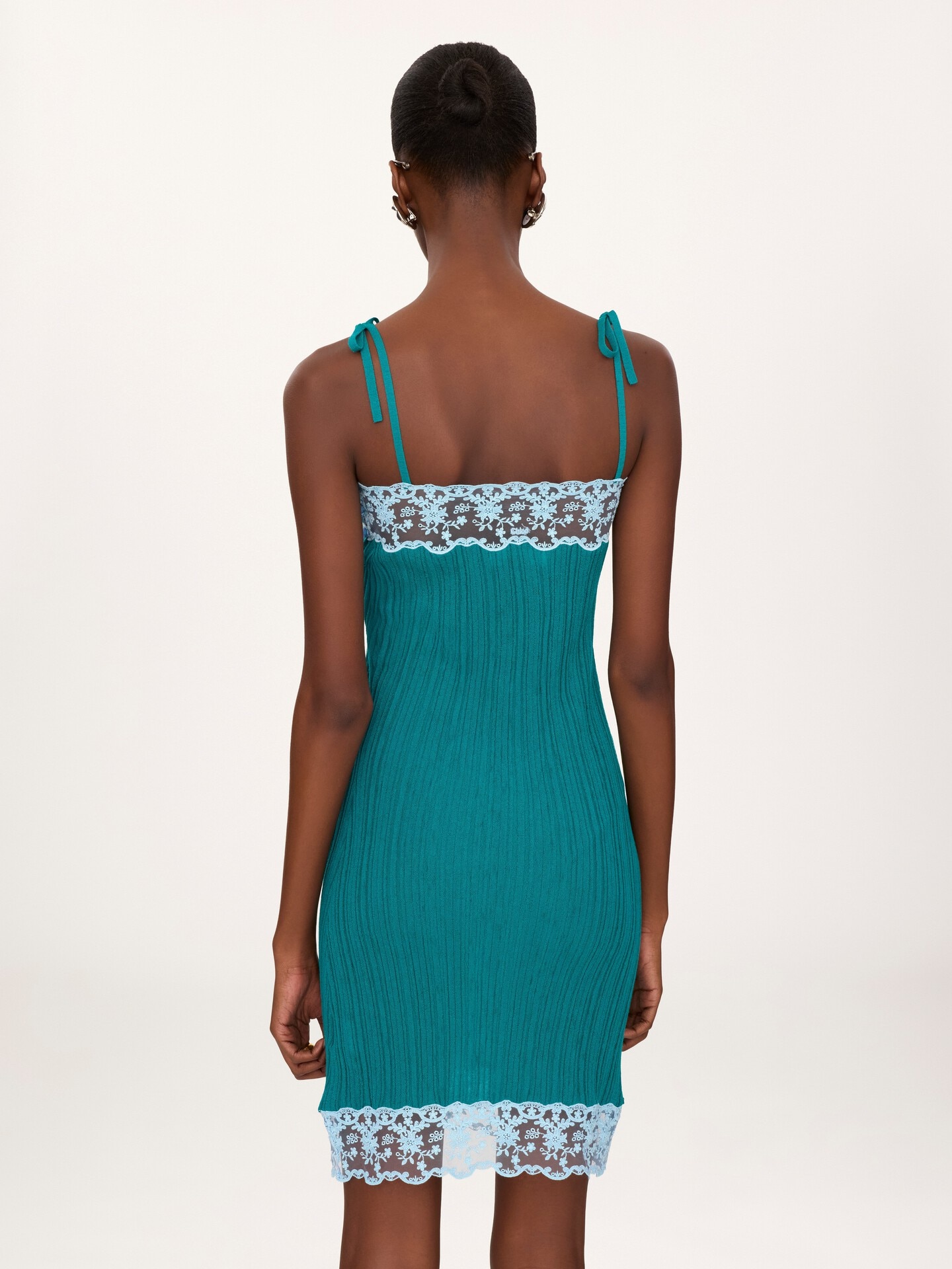 Sleeveless fitted mini dress in a wool knit & lace - 6