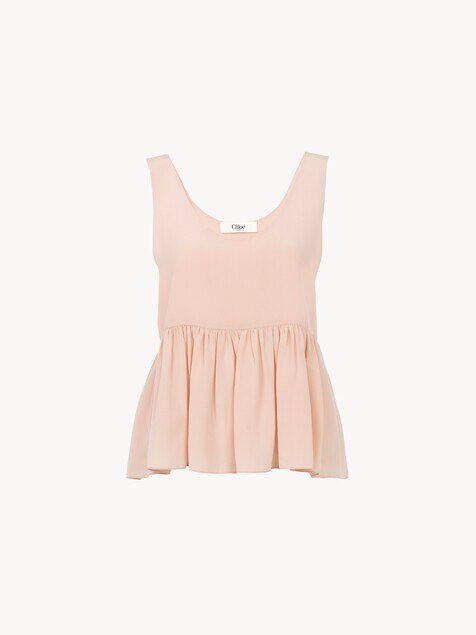 Gathered sleeveless top in cr&ecirc;pe de chine