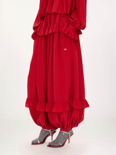 Fluid ruffled trousers in silk jacquard