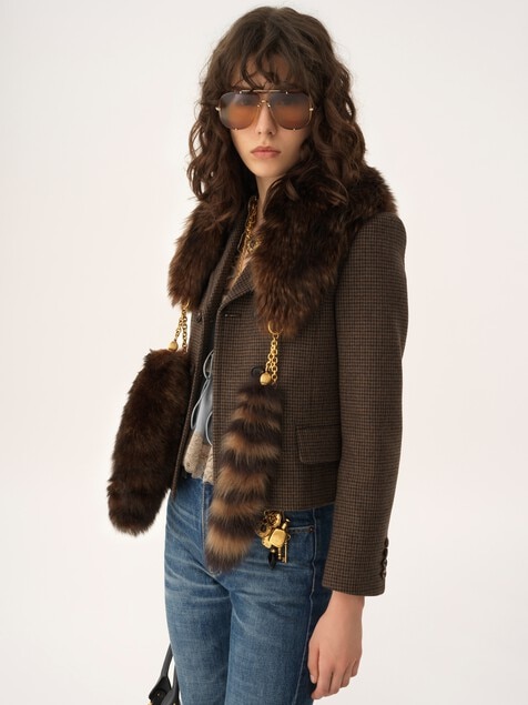 Double-breasted fitted jacket in houndstooth wool