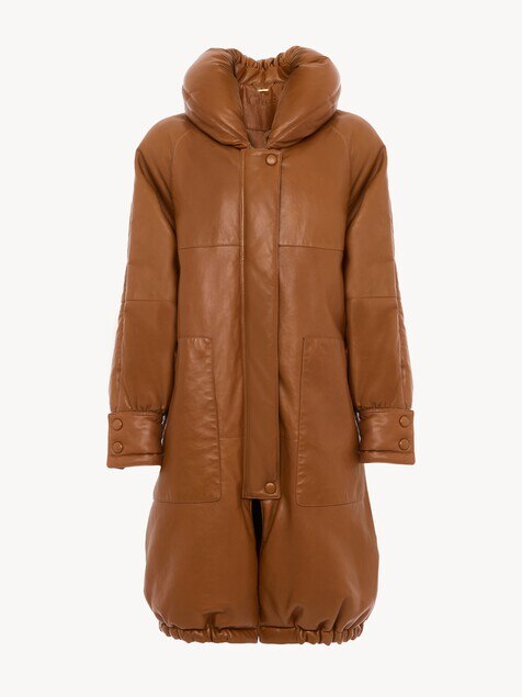 Long puffer coat in leather