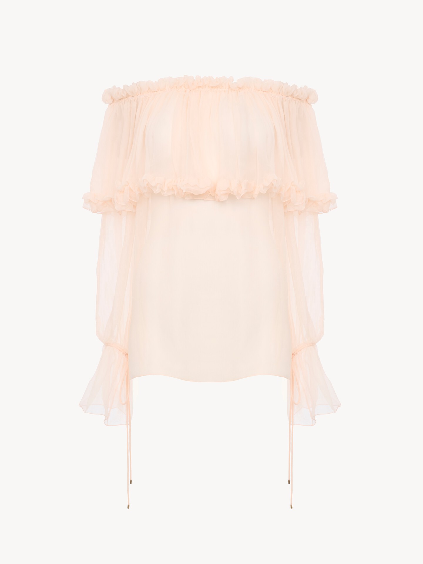 Off-the-shoulder puff-sleeve top in silk mousseline - 2.0