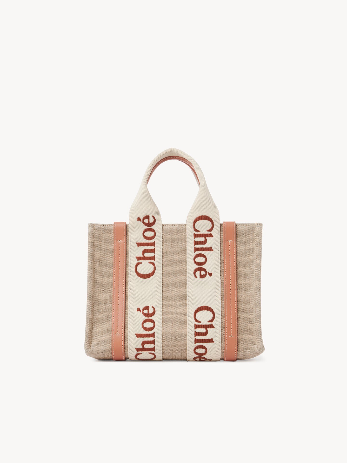 Small Woody tote bag in linen - 7