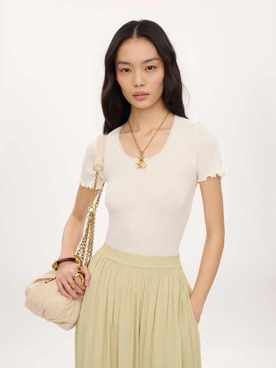 Scoop-neck fitted T-shirt in cotton & silk jersey - 4