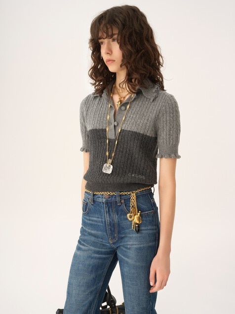Short-sleeve polo sweater in a wool & cashmere knit