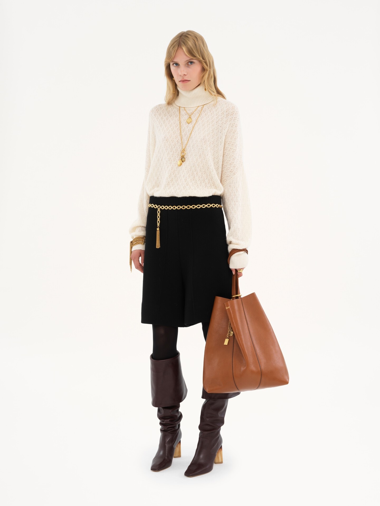 Large sac cabas Chlo&eacute; Spin en cuir grain&eacute; - 7