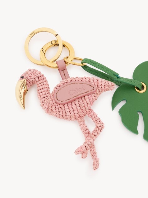 Chlo&eacute; Symbols Flamingo key ring bag charm in raffia & leather