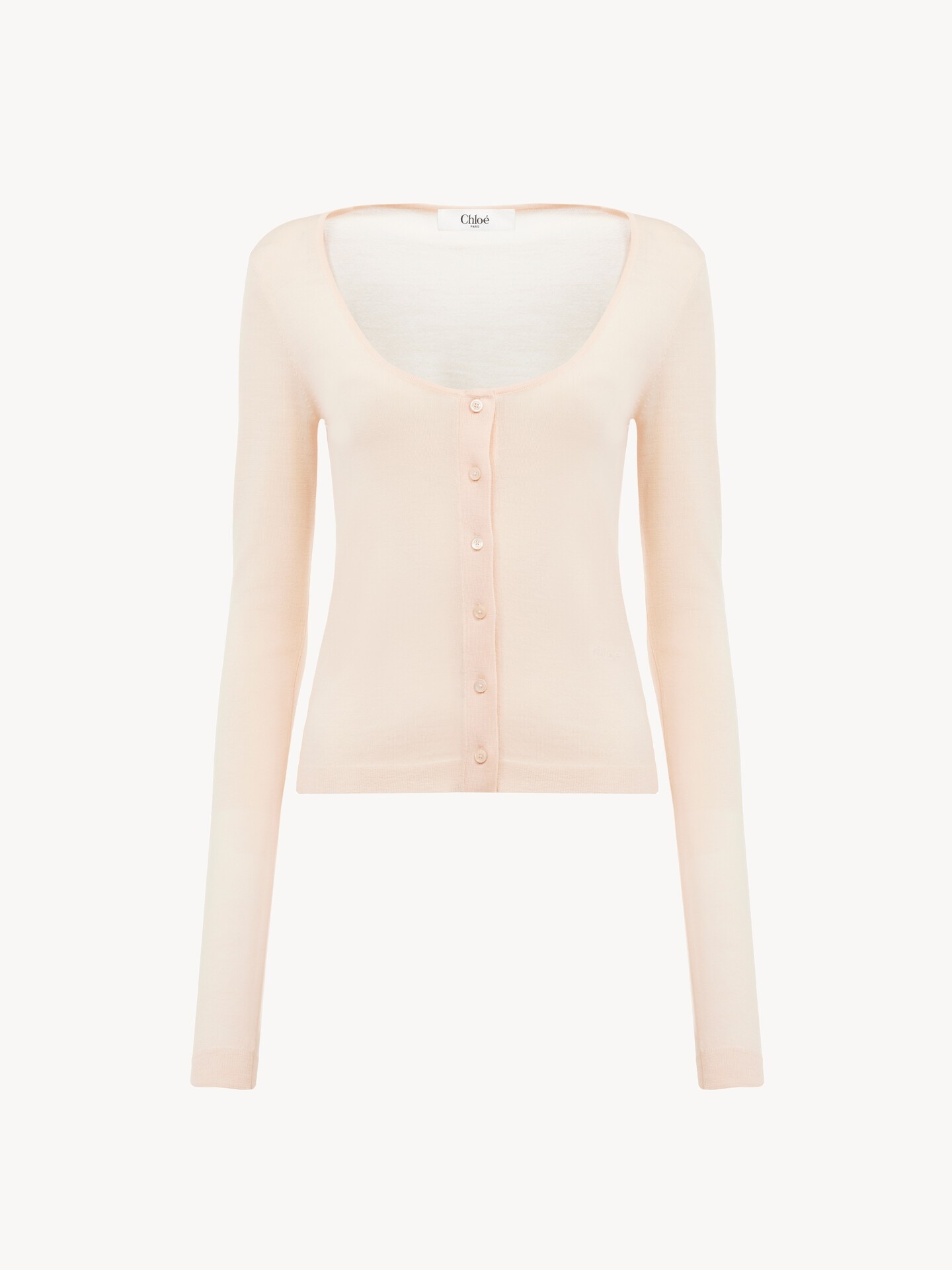 Scoop-neck fitted cardigan in superfine wool knit - 1