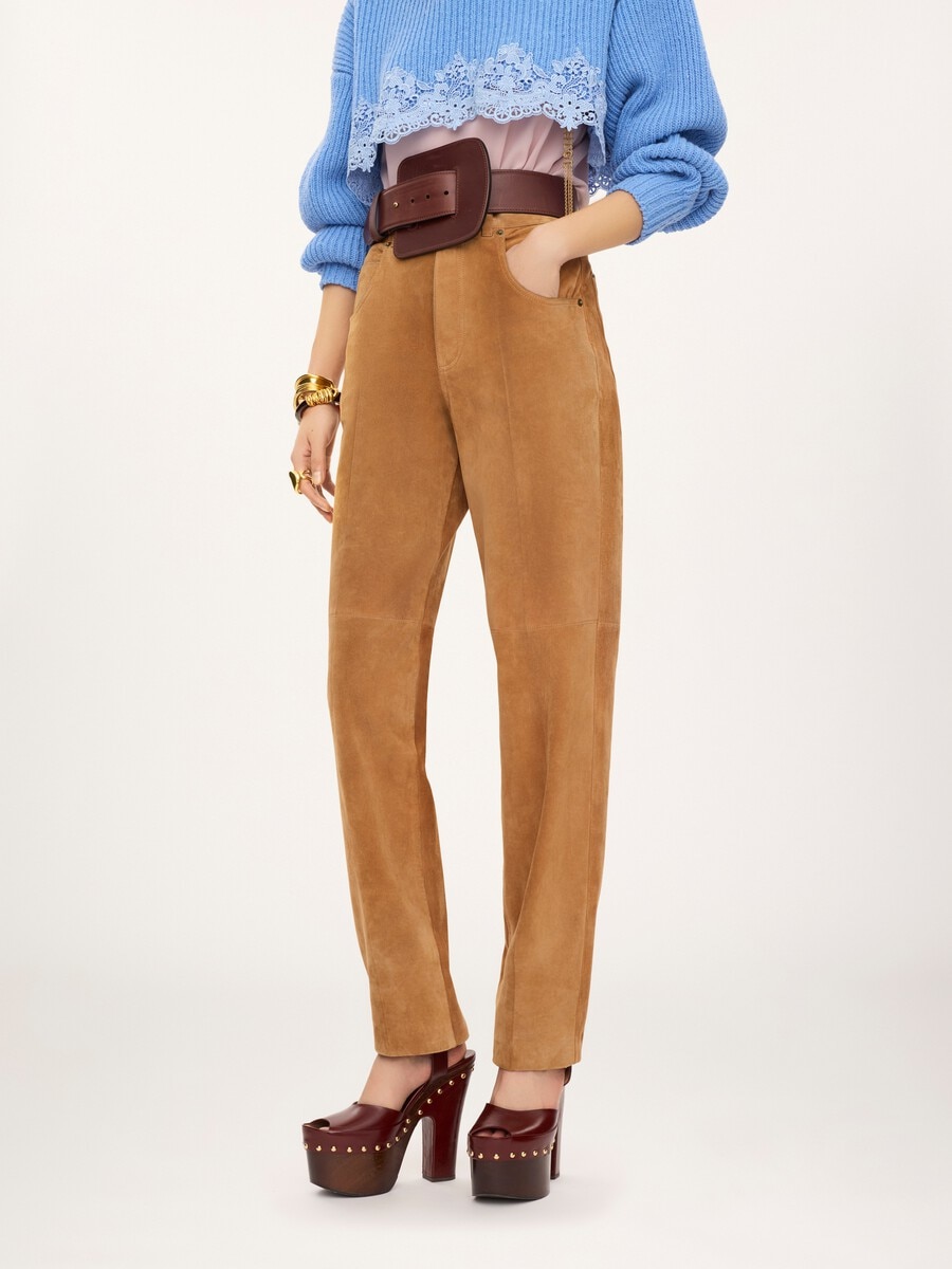 Straight pants in suede leather - 4