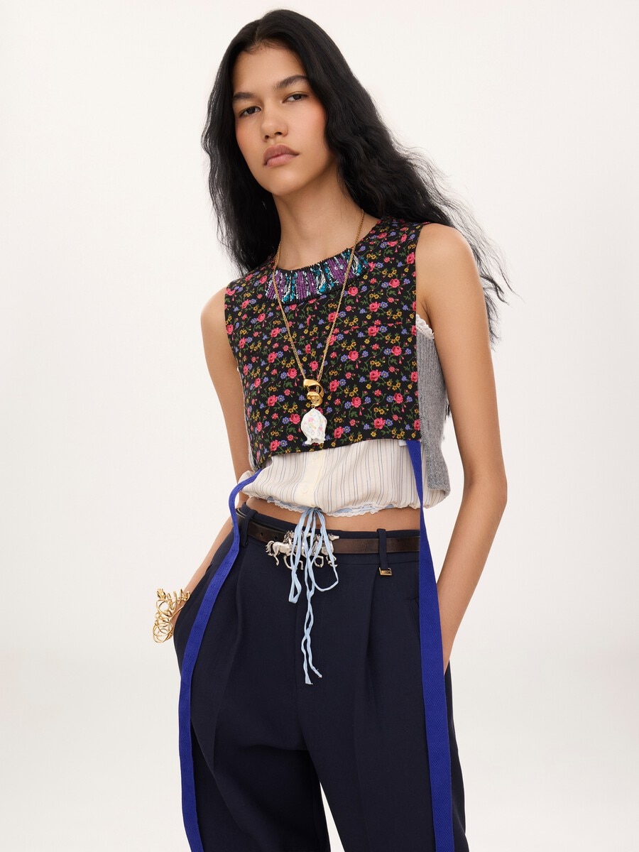 Hybrid cropped top in cr&ecirc;pe de chine - 4