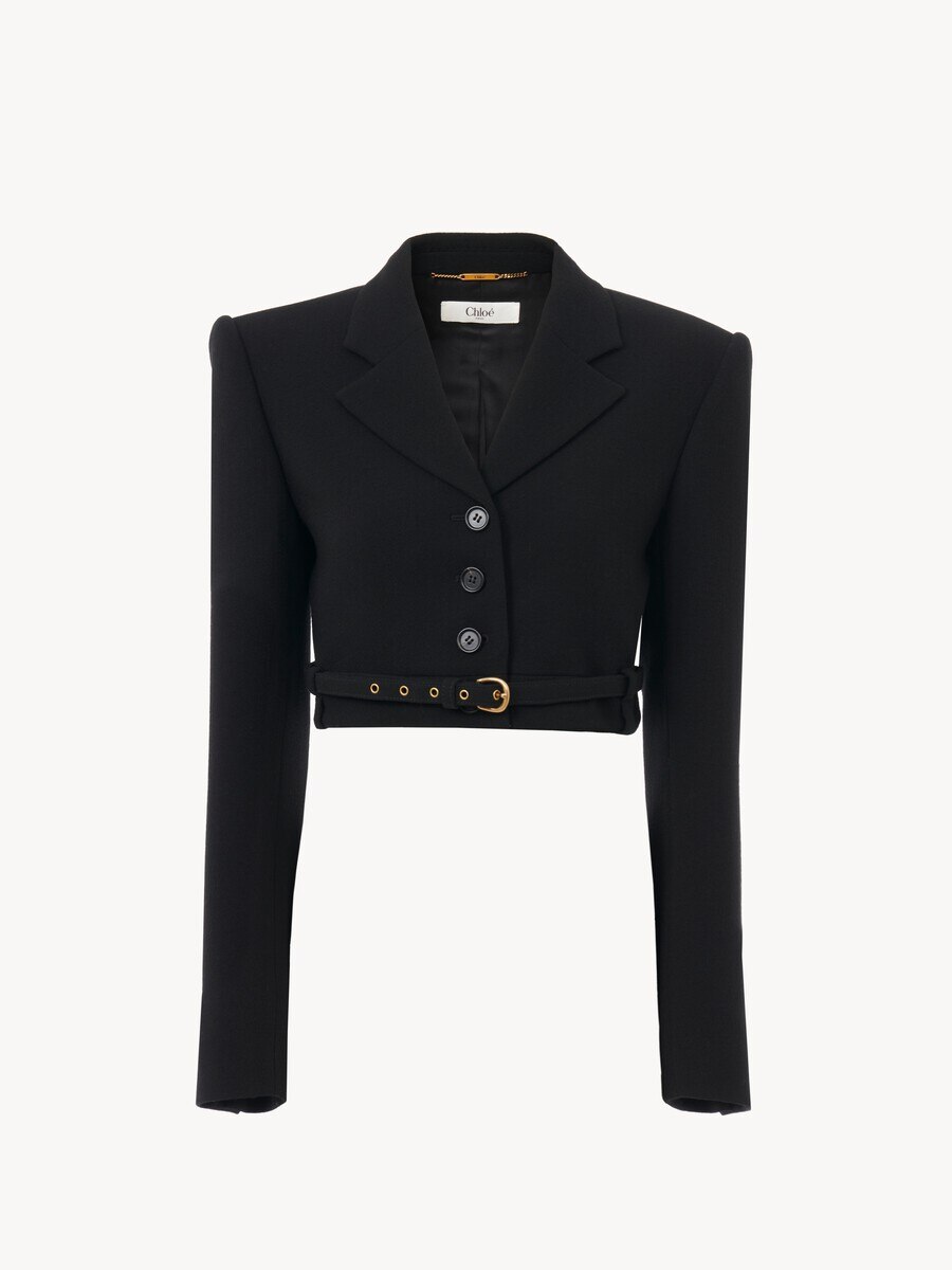 Veste spencer courte en cr&ecirc;pe de laine - 1