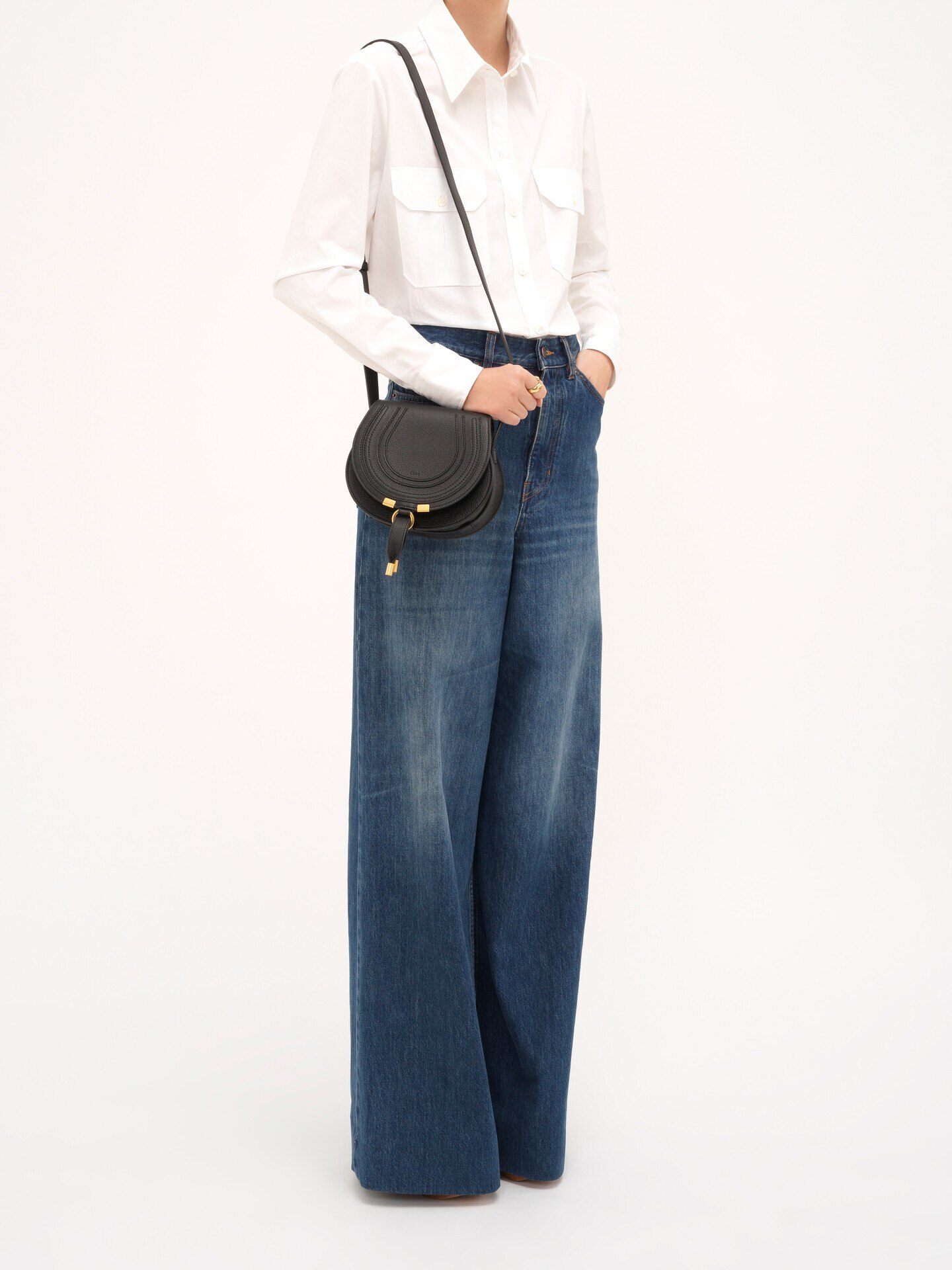 Small Marcie saddle bag in grained leather - 7.0