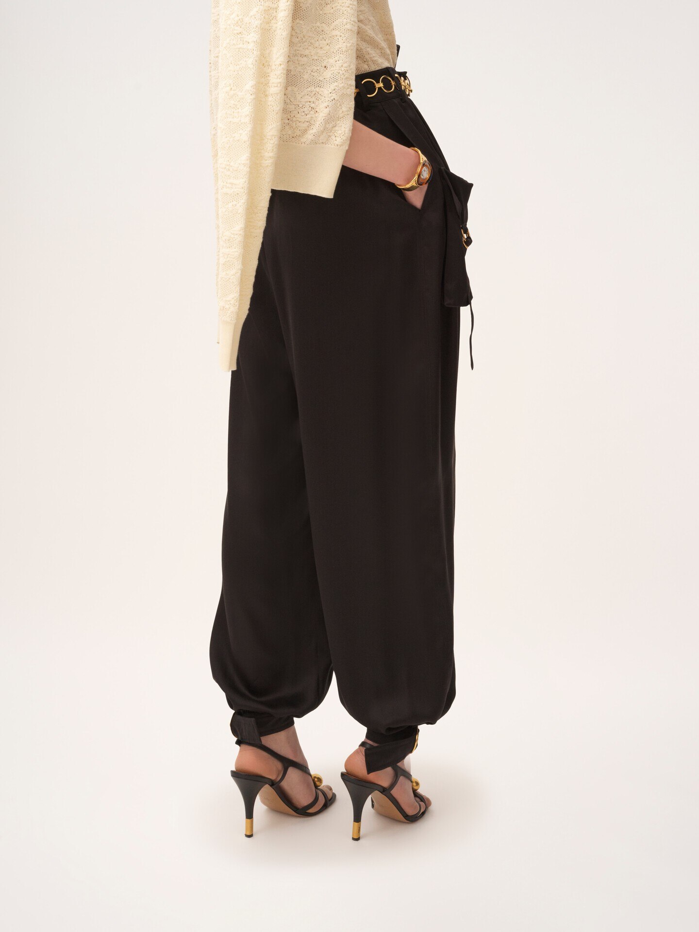 Fluid cargo trousers in silk satin - 5
