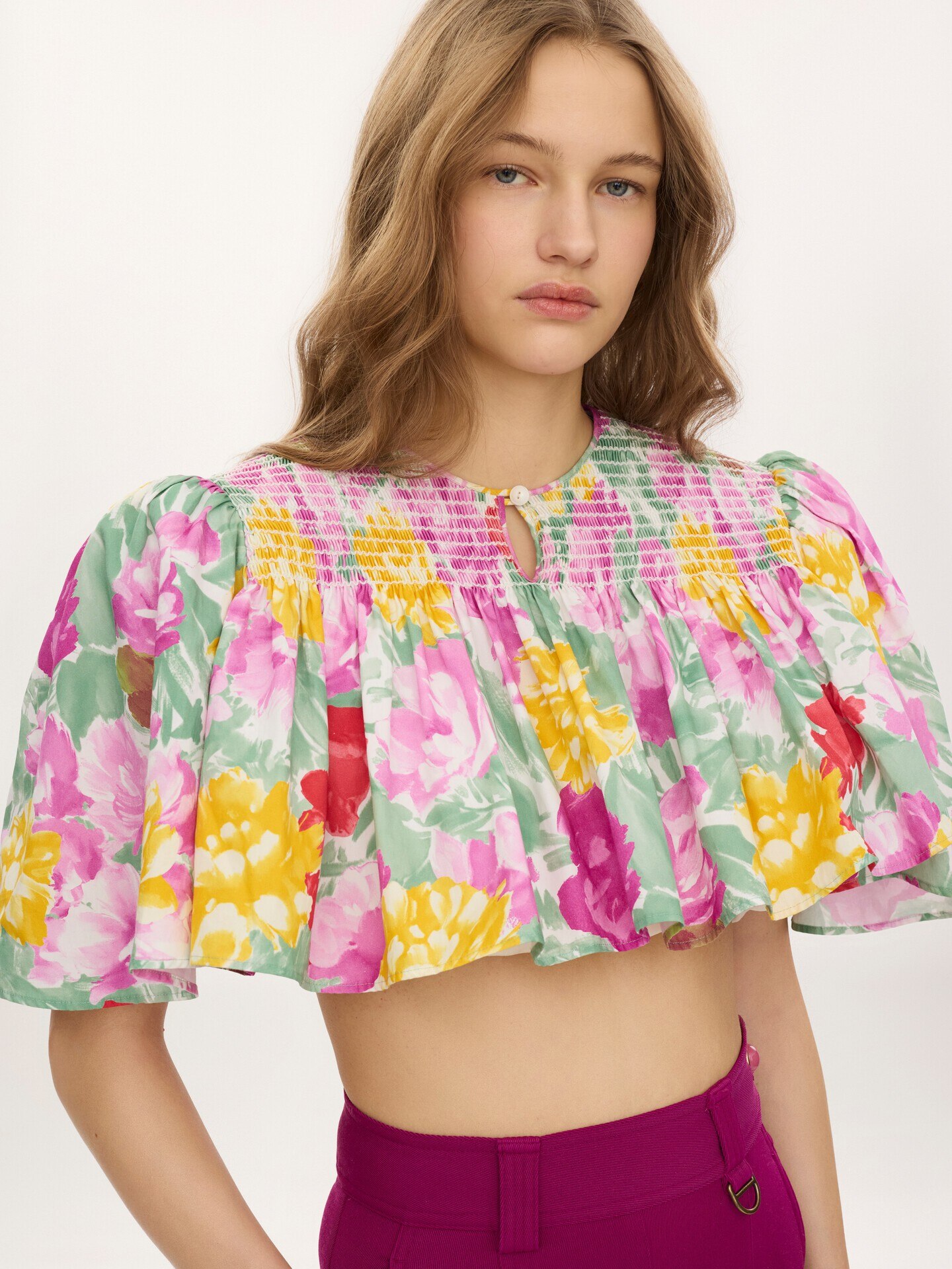 Gathered cropped top in cotton poplin - 4