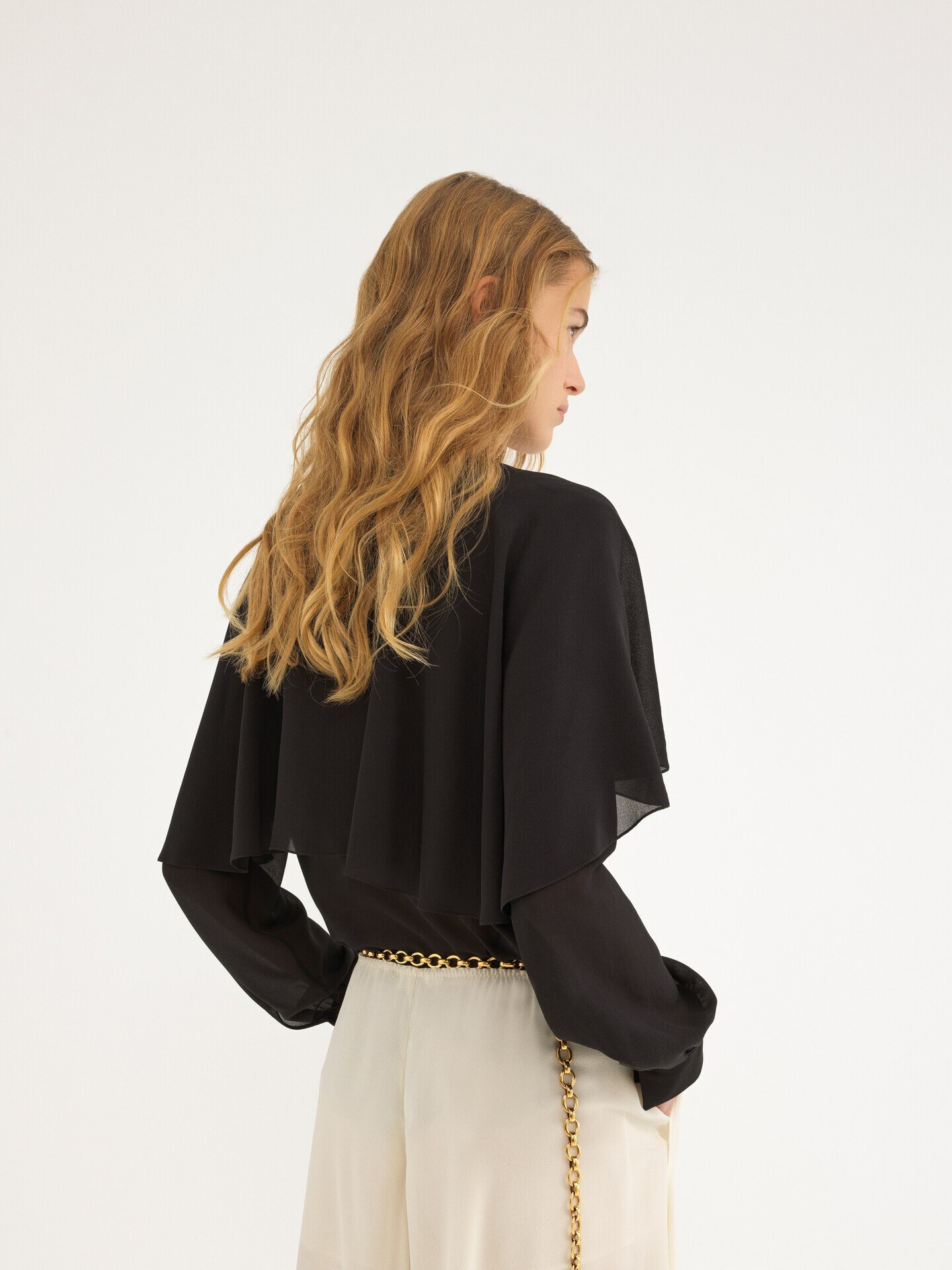 Cape blouse in silk georgette - 5