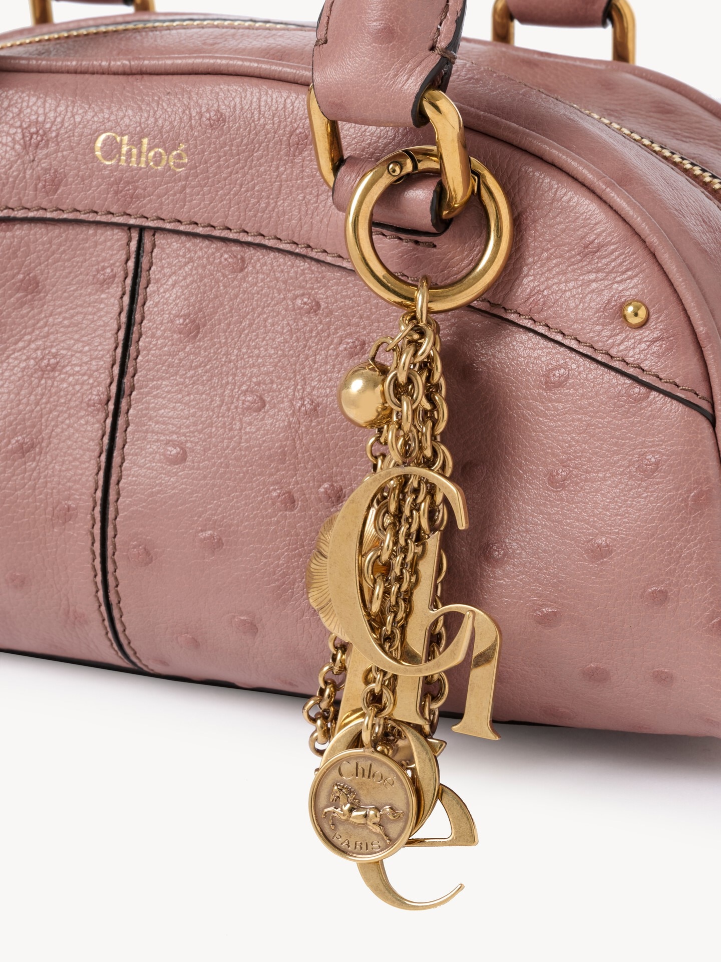 オーストリッチエフェクトレザー製Chlo&eacute;スモールボウリングバッグ - 7