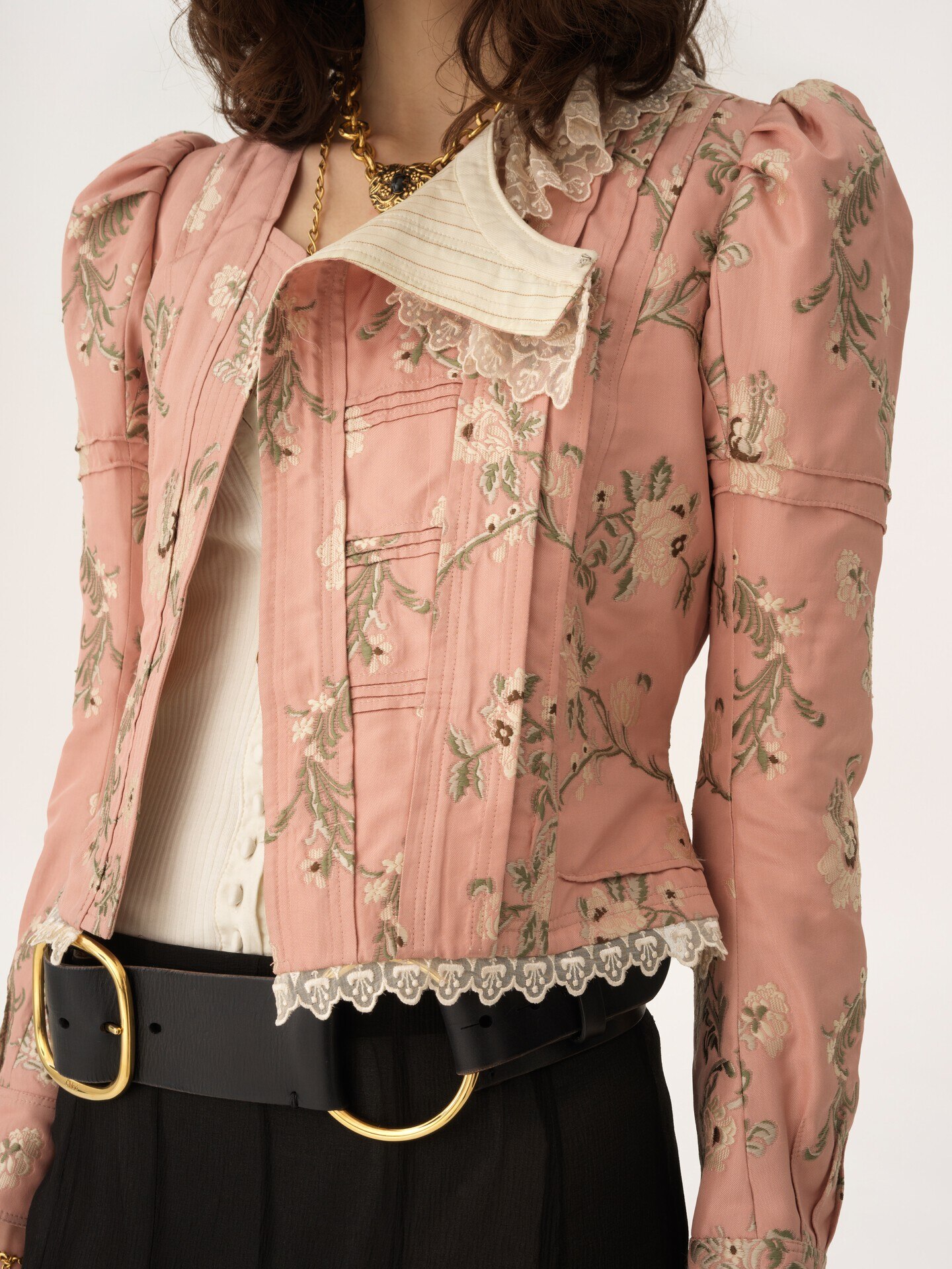 Fitted jacket in taffeta jacquard & lace - 6