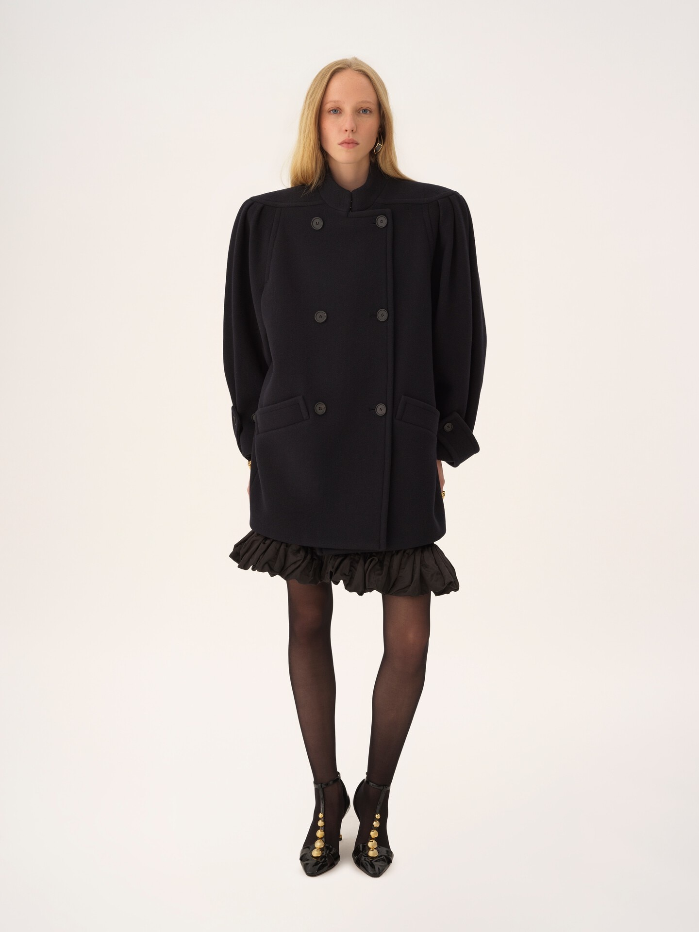 High-neck double-breasted coat in wool - 3