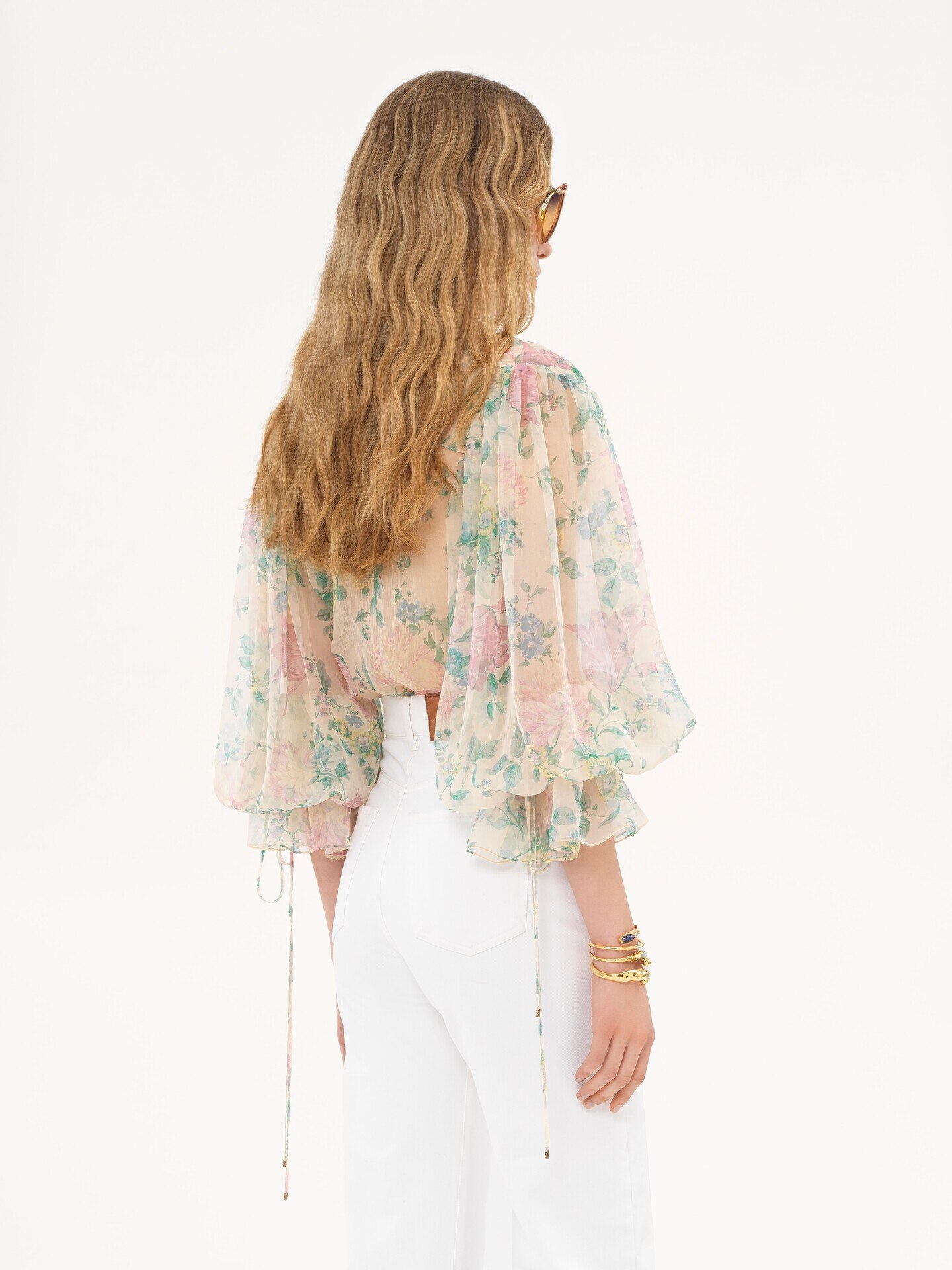 Puff-sleeve blouse in silk mousseline - 5