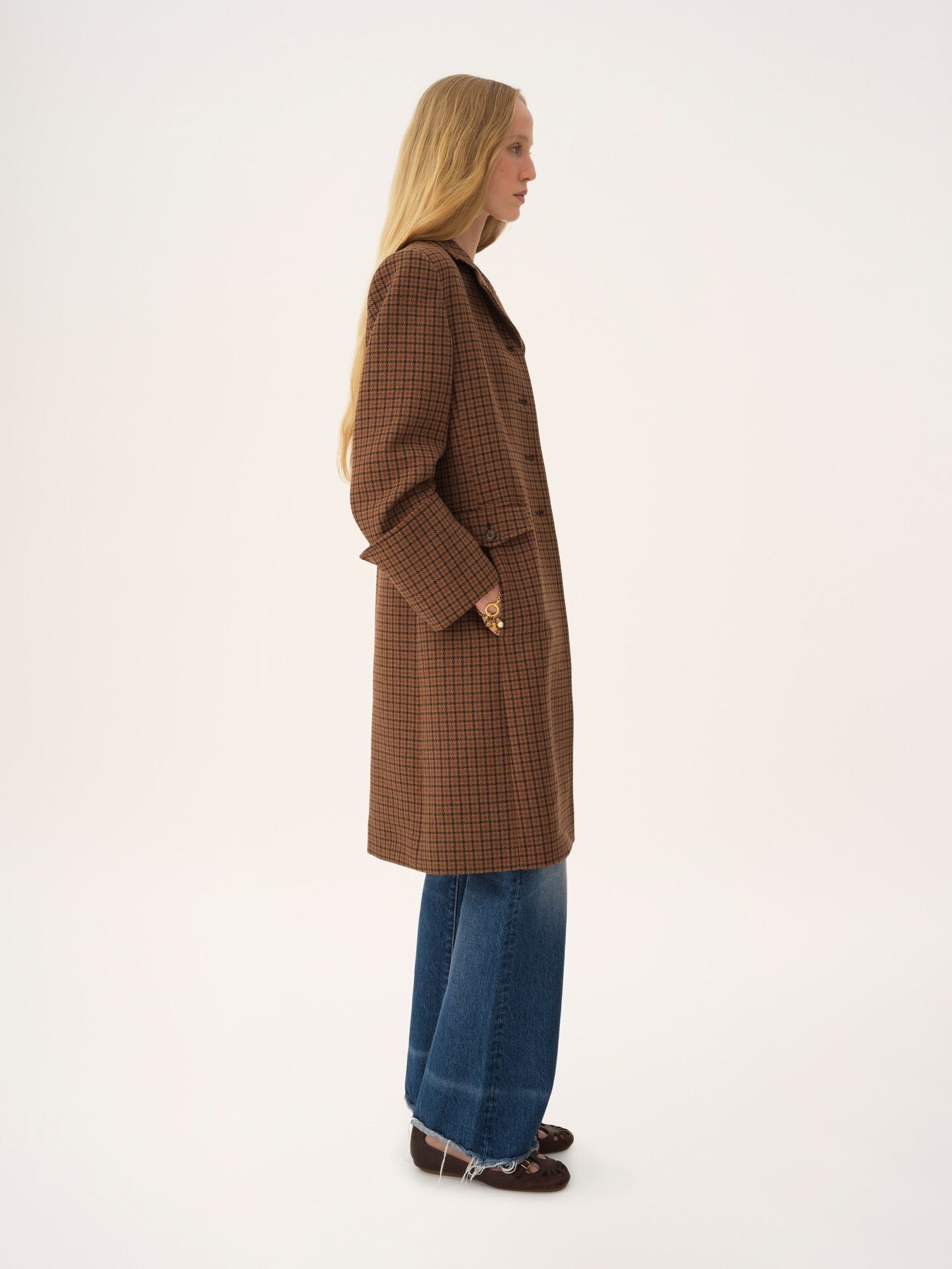 Riding coat in houndstooth wool - 4