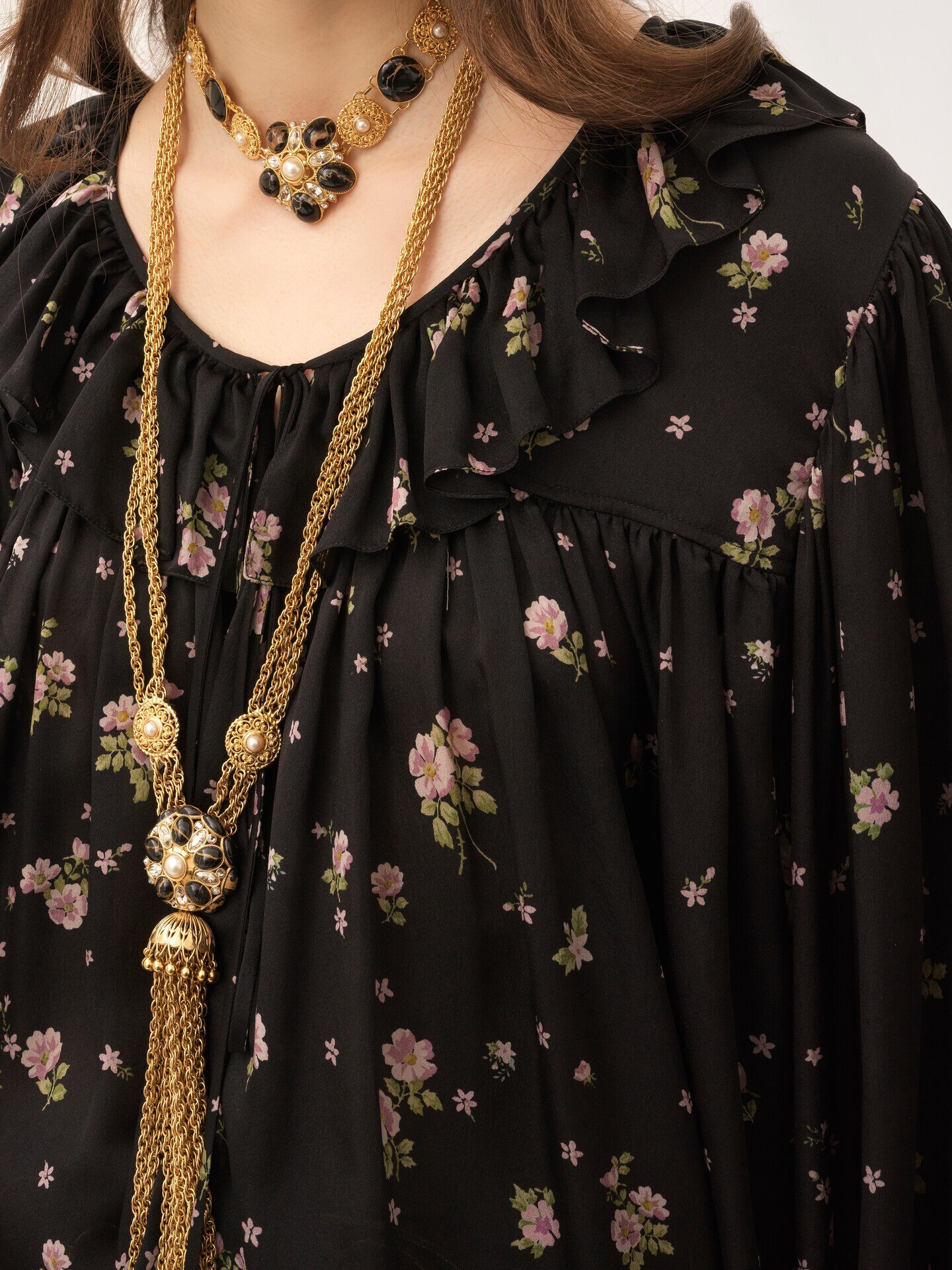 Maxi gathered ruffle top in silk charmeuse - 6