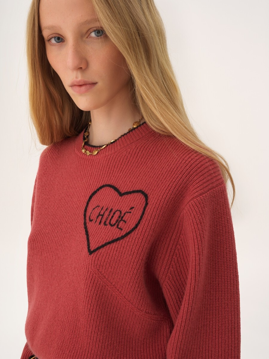 Pullover corto e aderente con logo in maglia di lana - 6