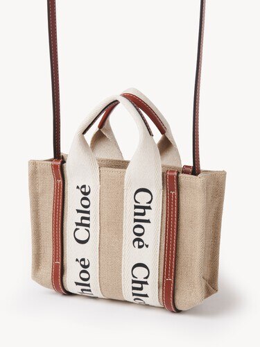 Mini Woody tote bag in linen - 4