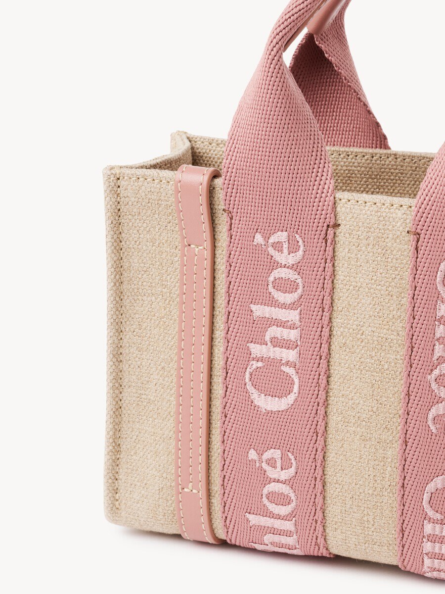 Mini Woody tote bag in linen - 7