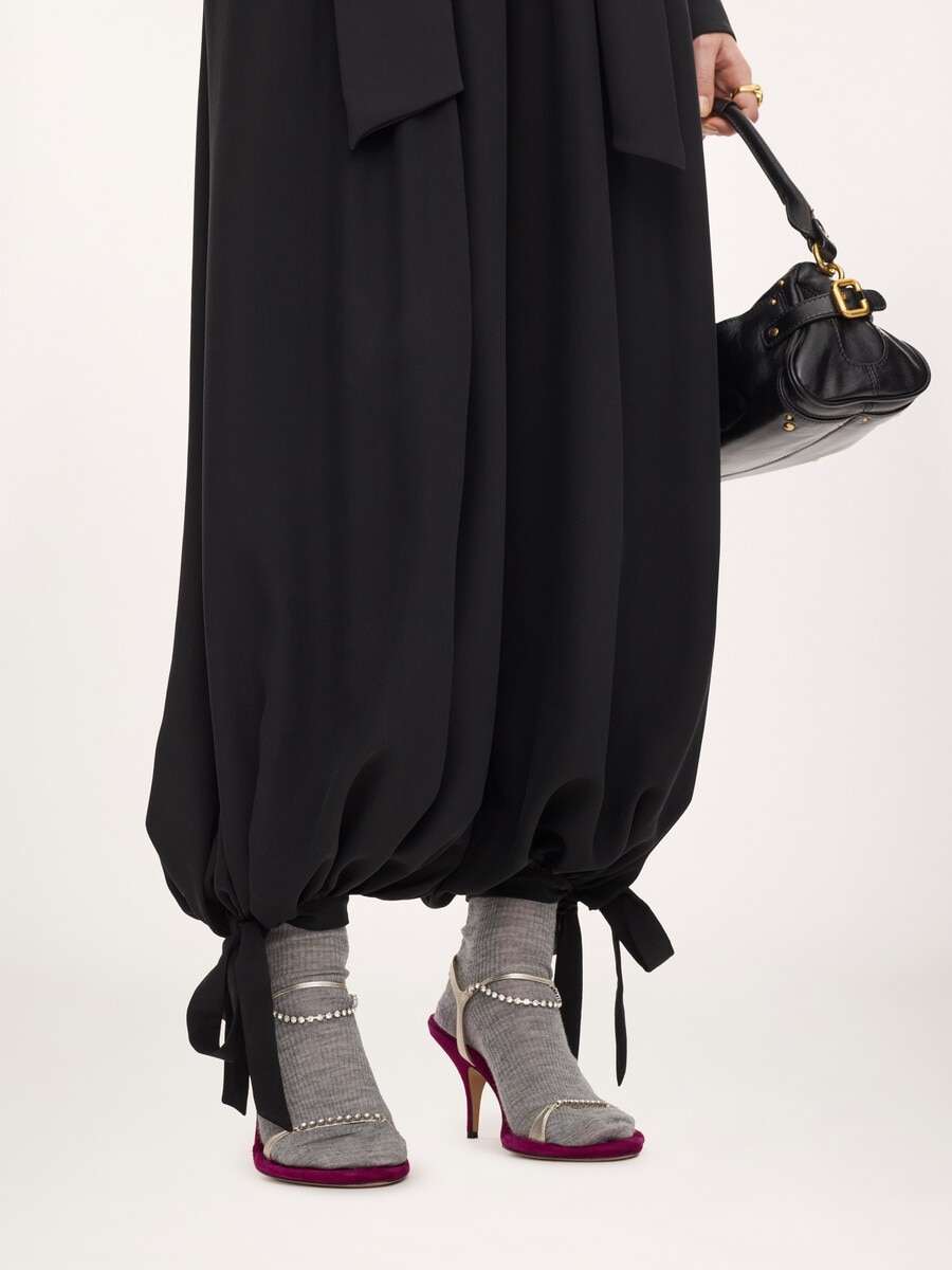 Fluid pleated pants in cr&ecirc;pe de chine - 6