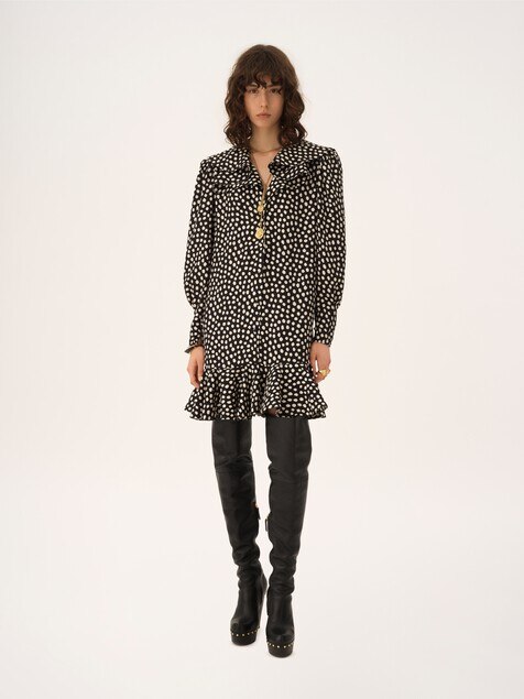 Minivestido de manga larga de jacquard de seda