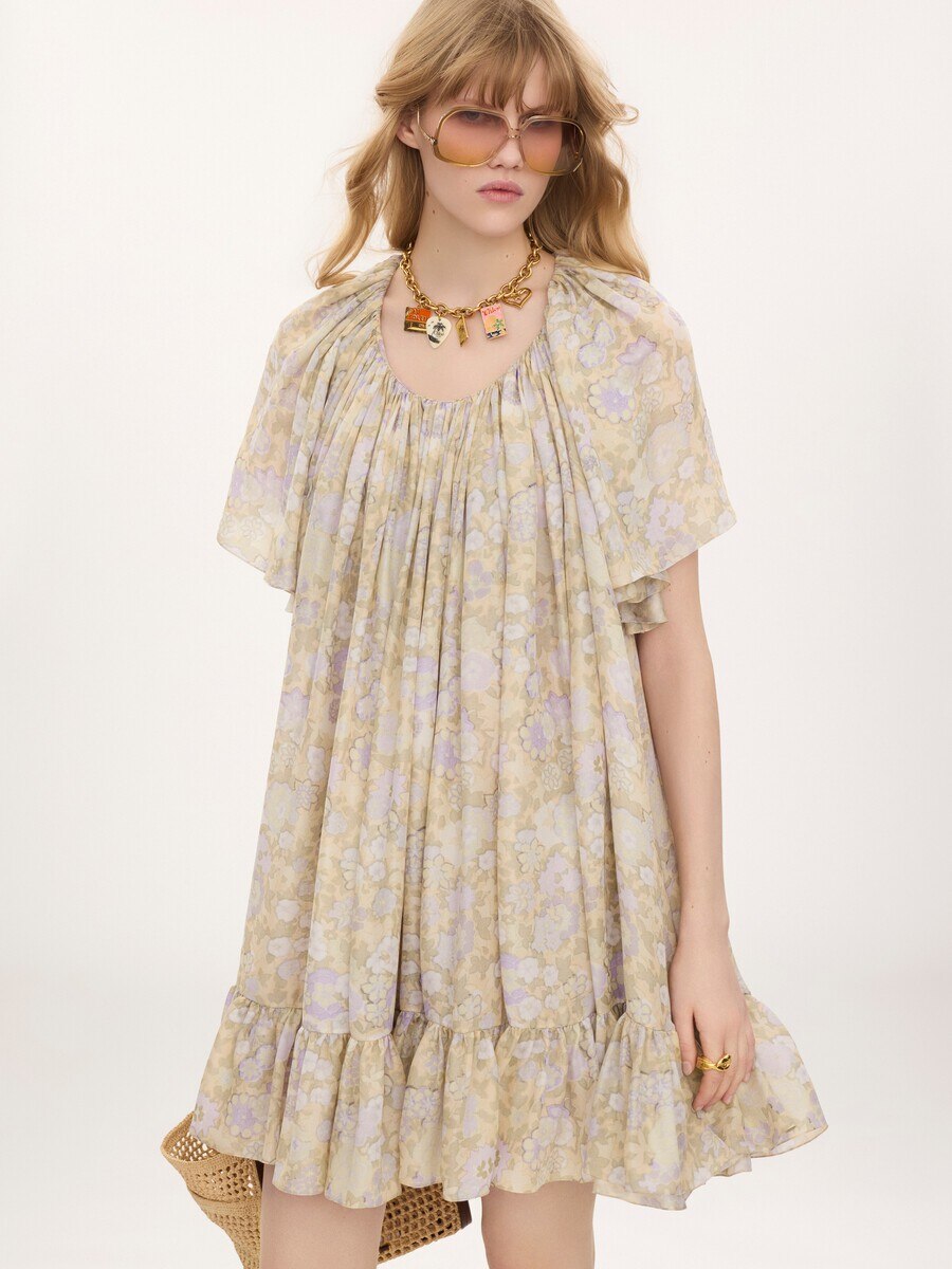 Short pleated dress in silk charmeuse - 4