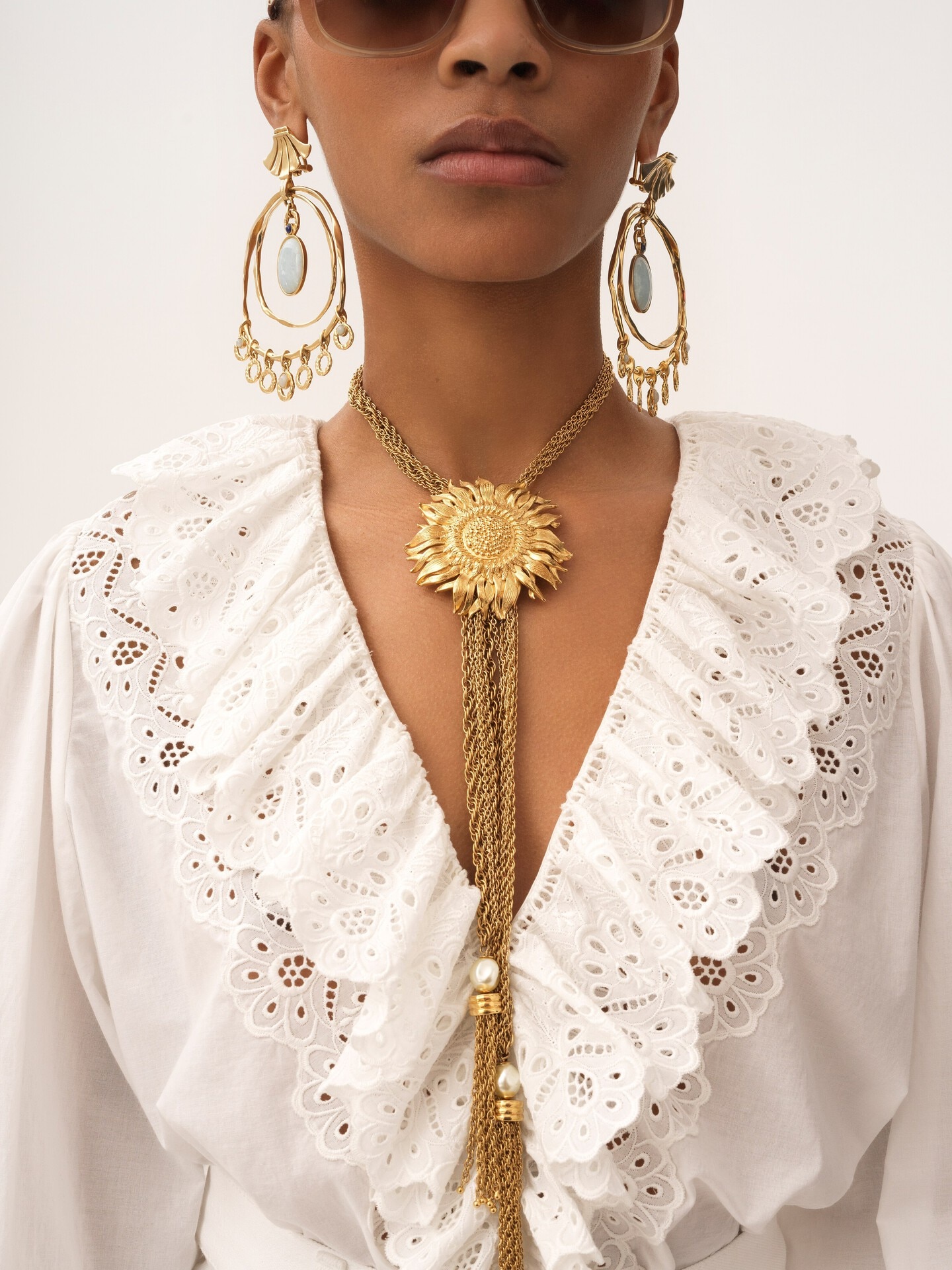 코튼 보일 퍼프 슬리브 V-넥 탑 - 5