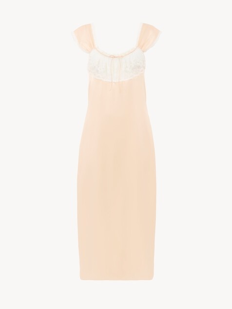 Lingerie dress in washed silk satin & lace