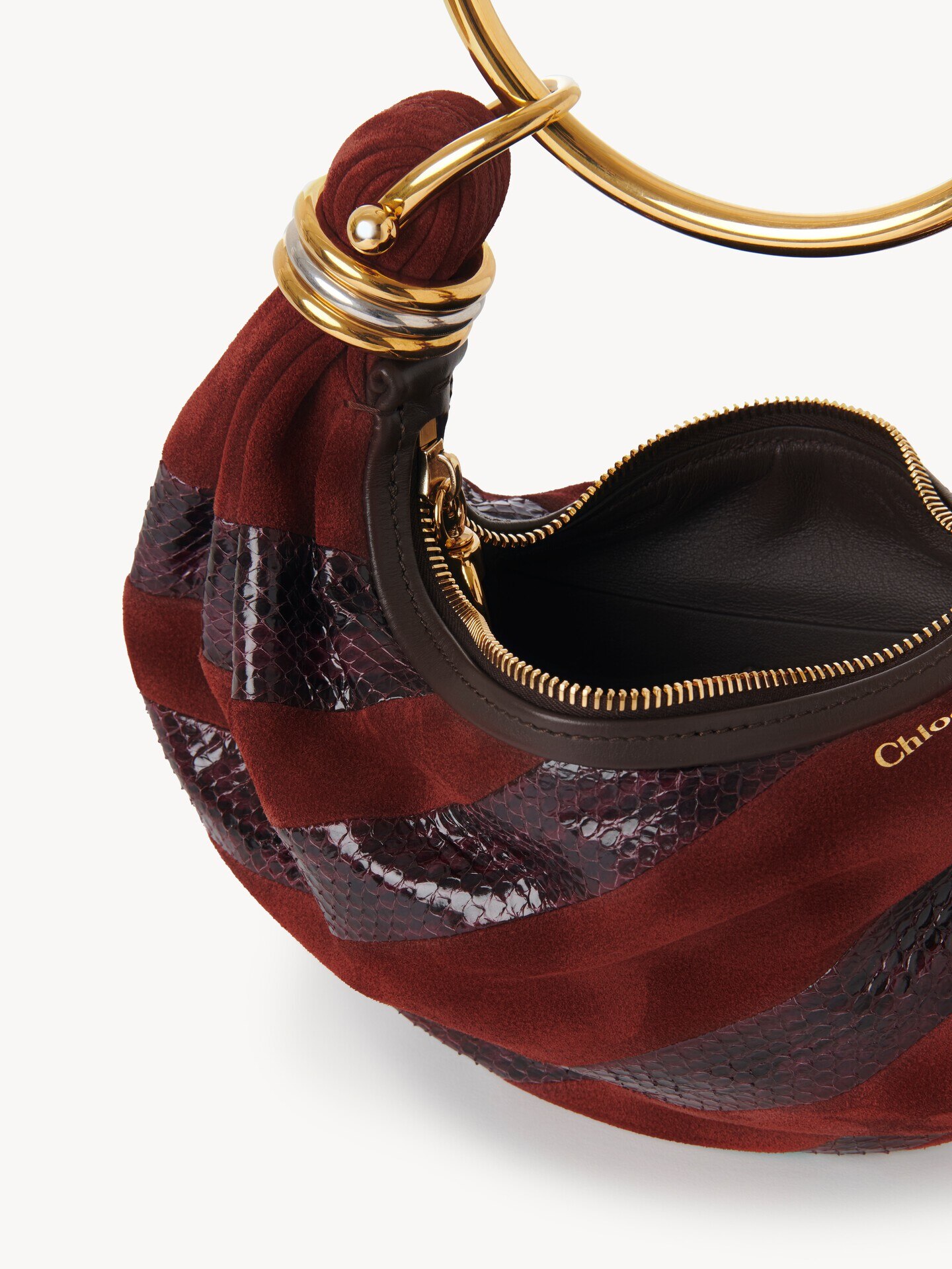 Mini Bracelet Hobo bag de ante y cuero de serpiente - 6.0