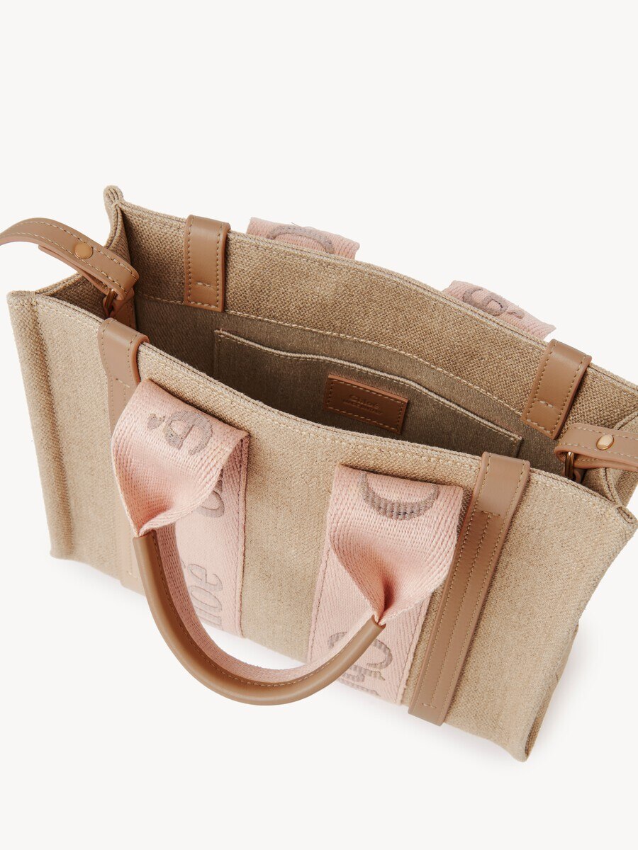 Small Woody tote bag in linen - 5