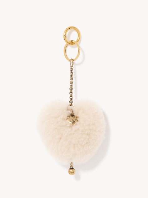 Chlo&eacute; Symbols Heart Shearling & Mini Heart key ring bag charm in brass