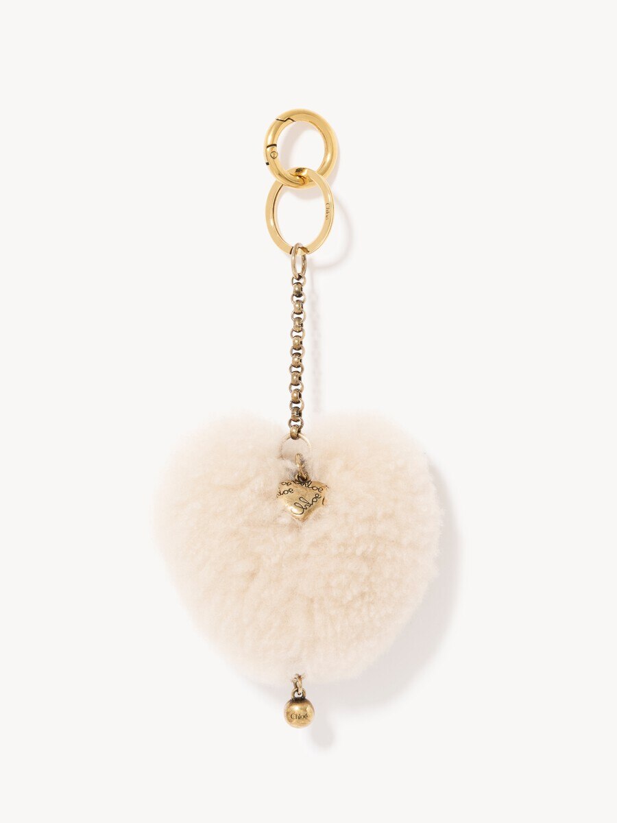 Chlo&eacute; Symbols Heart Shearling & Mini Heart key ring bag charm in brass - 2