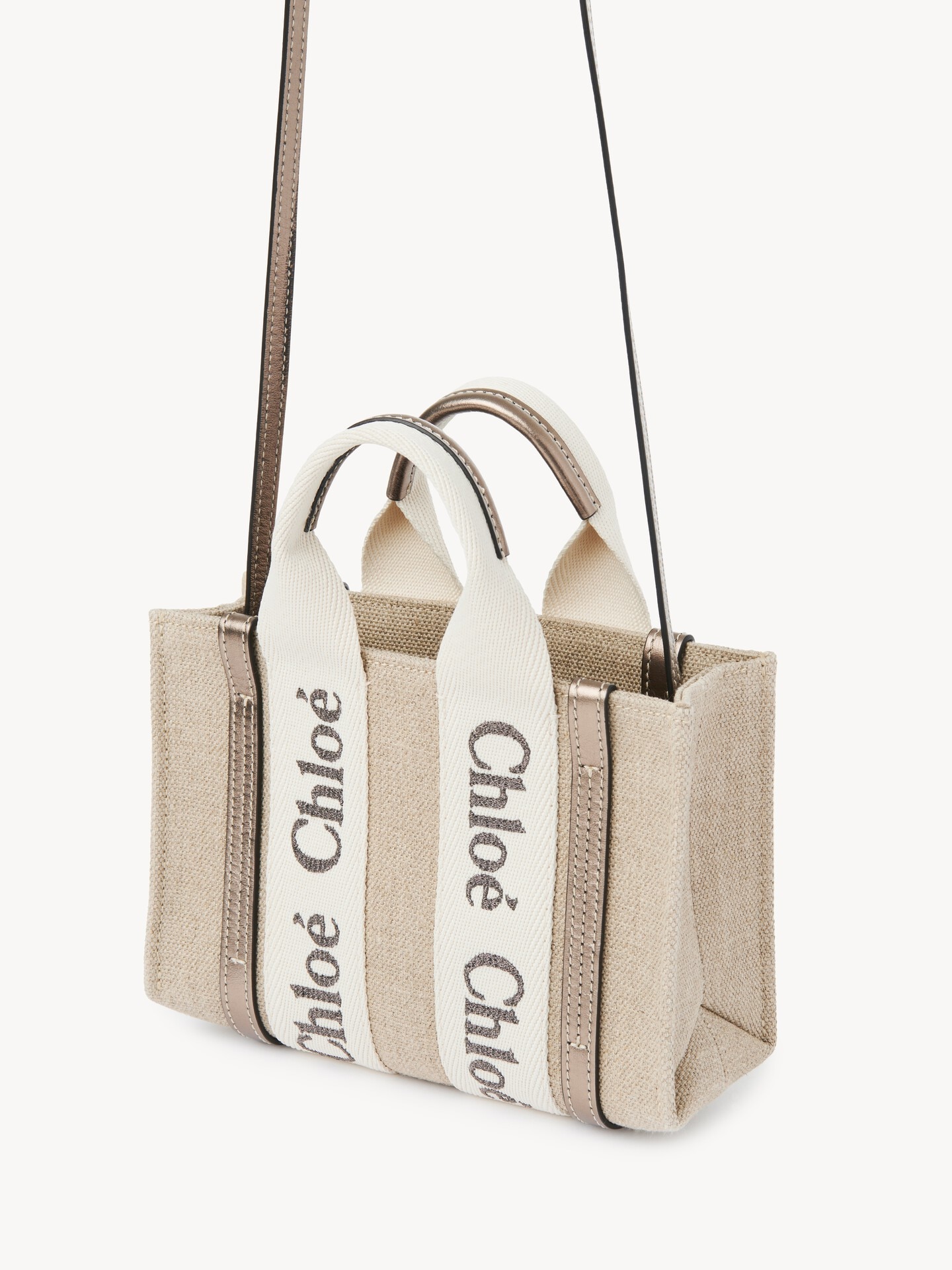 Mini Woody tote bag in linen & leather - 4